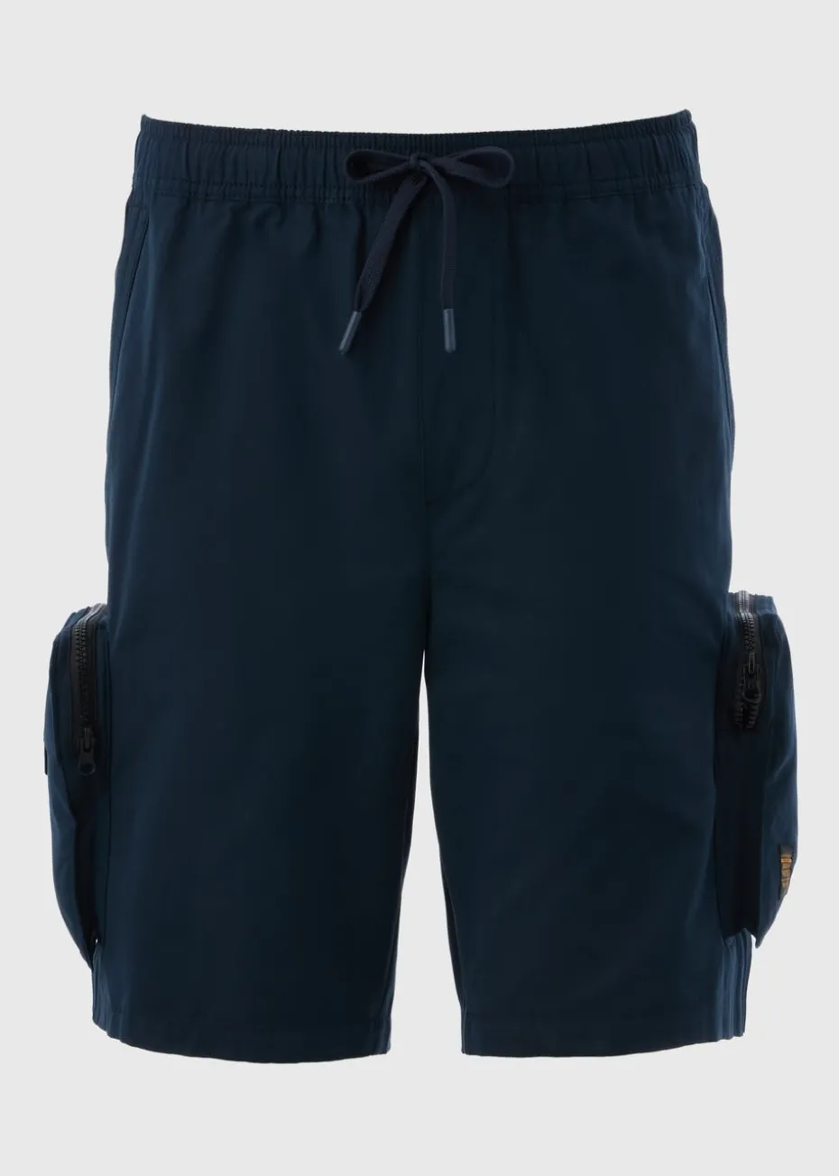 Navy Zip Parachute Cargo Shorts