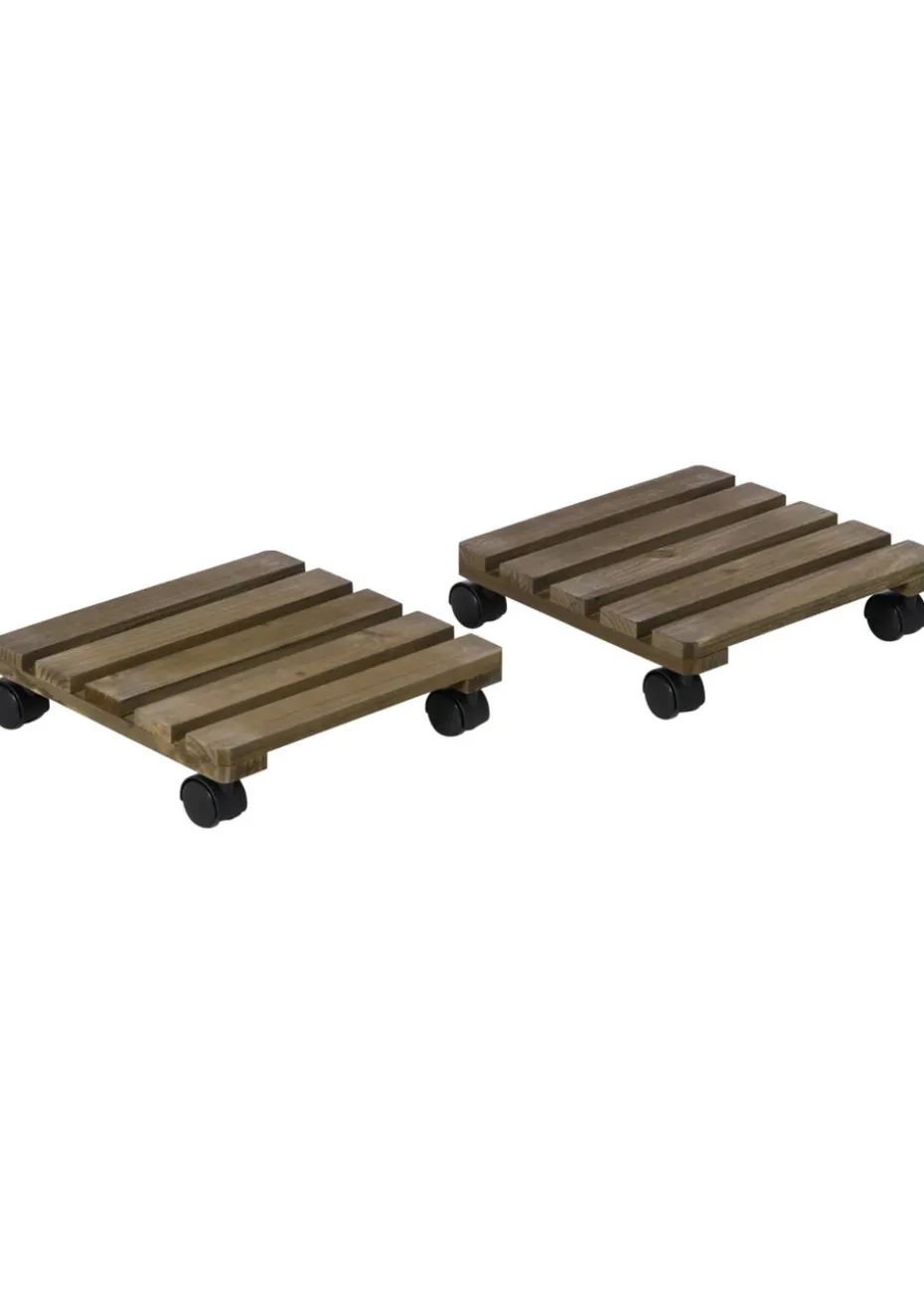 Outsunny 2 Pack Plant Stand with Wheels Flowerpot Holder 30L x 30W x 7Hcm
