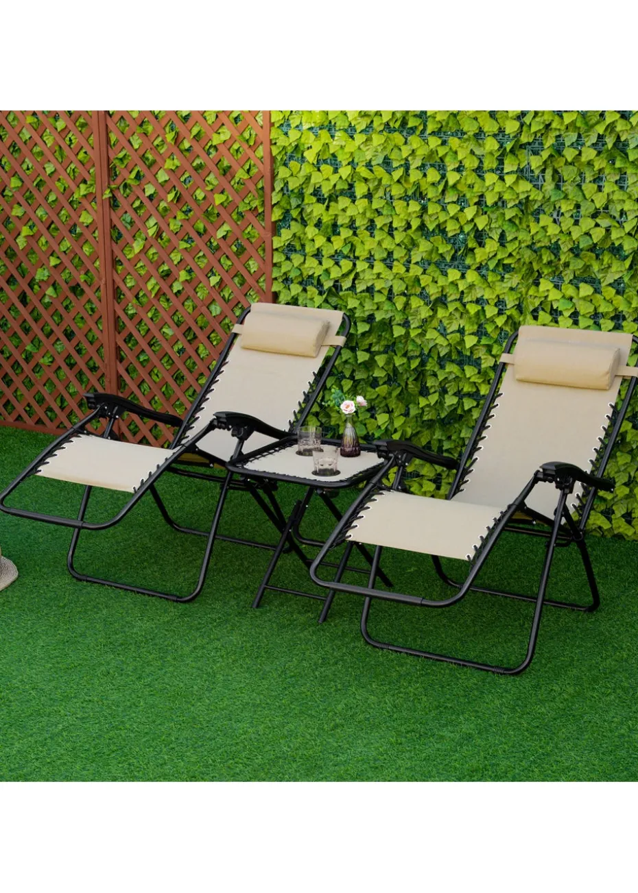 Outsunny 3 PCs Sun Lounger Table & Chairs Set with Cup Holders