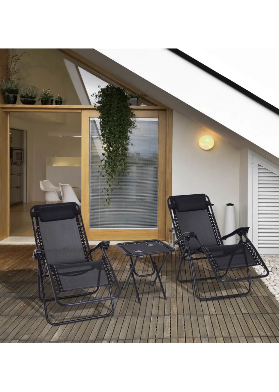 Outsunny 3 PCs Sun Lounger Table & Chairs Set with Cup Holders