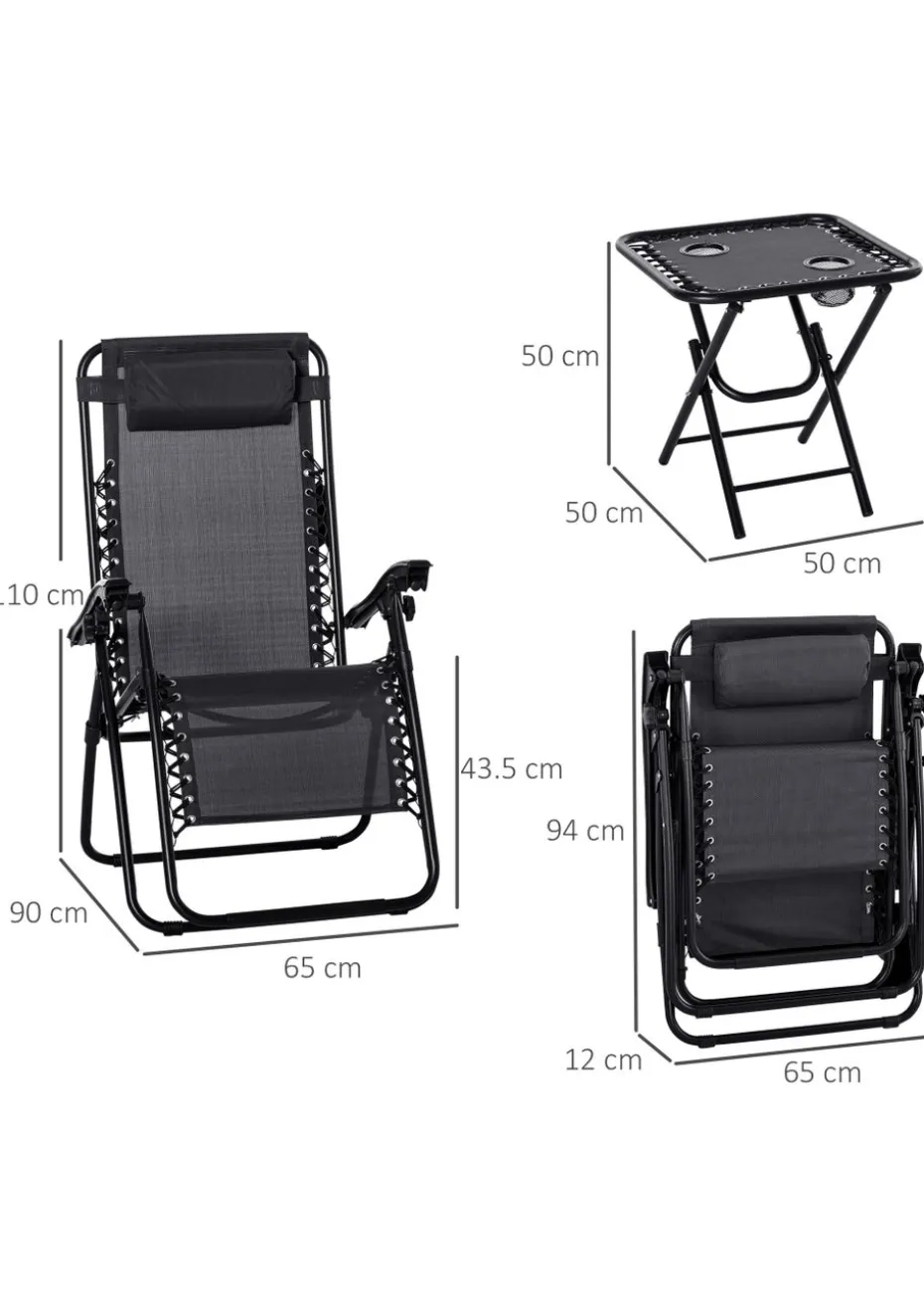 Outsunny 3 PCs Sun Lounger Table & Chairs Set with Cup Holders