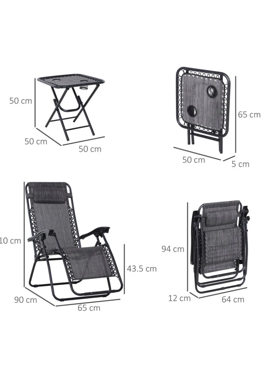 Outsunny 3 PCs Sun Lounger Table & Chairs Set with Cup Holders