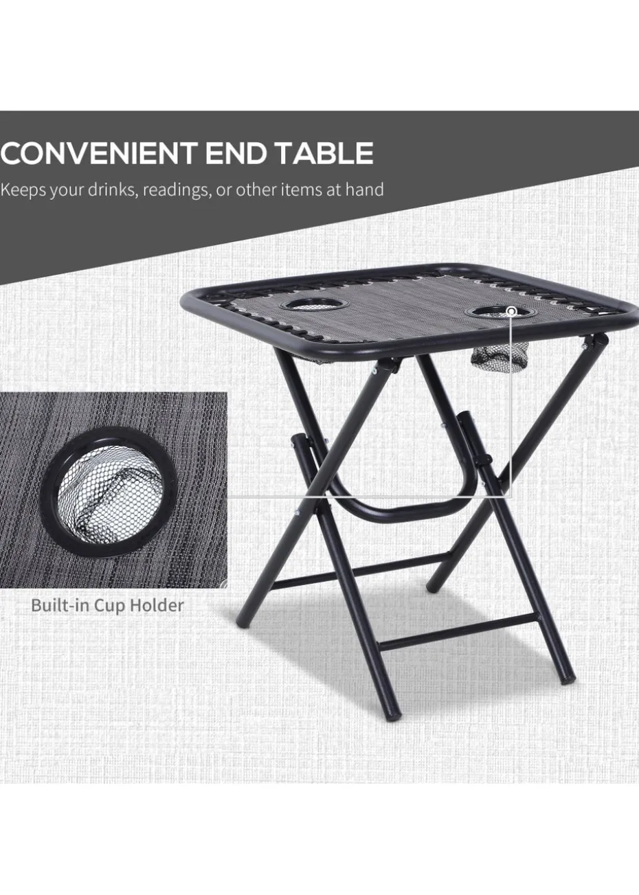 Outsunny 3 PCs Sun Lounger Table & Chairs Set with Cup Holders