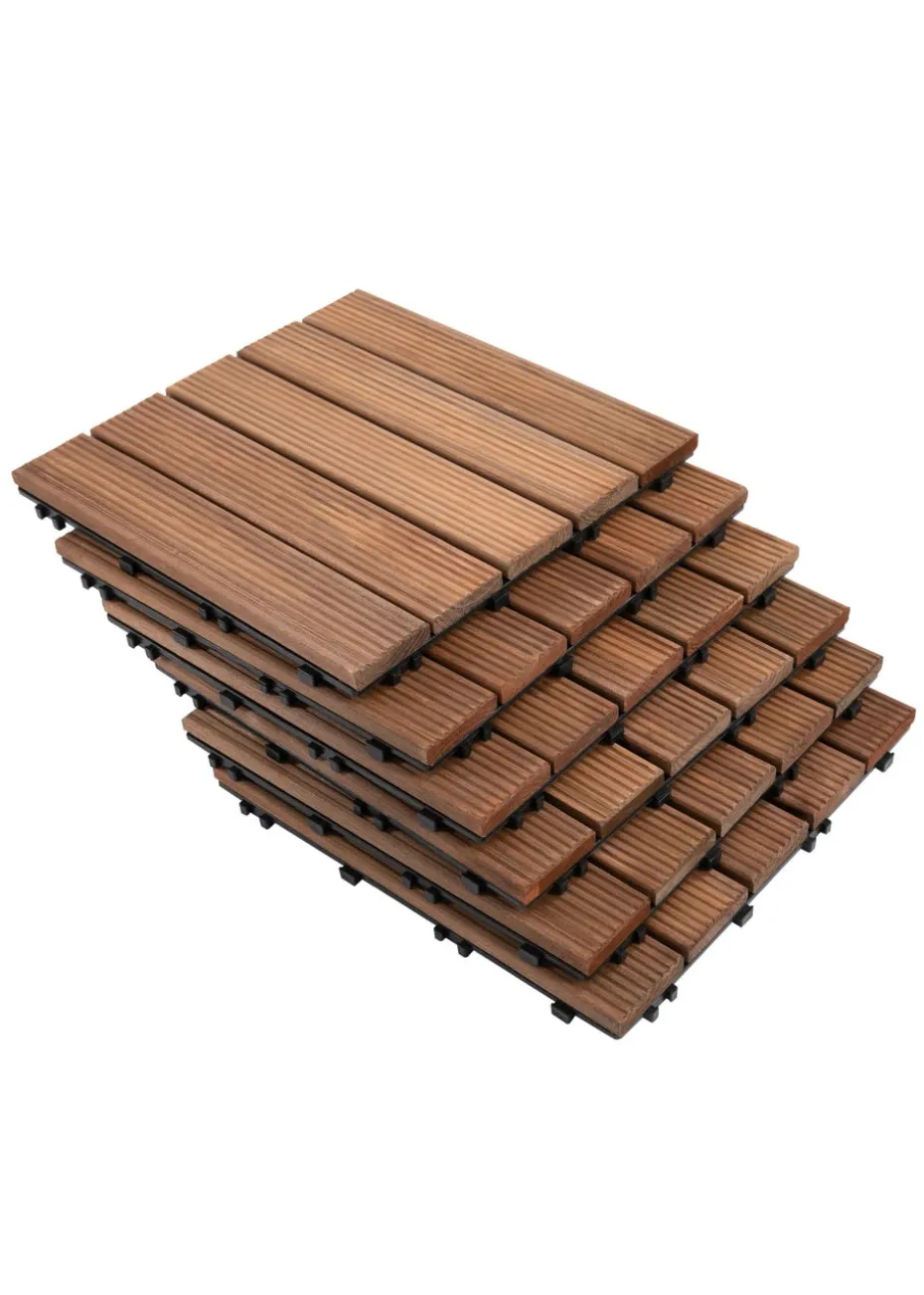 Outsunny 27 Pcs Wooden Interlocking Decking Tiles