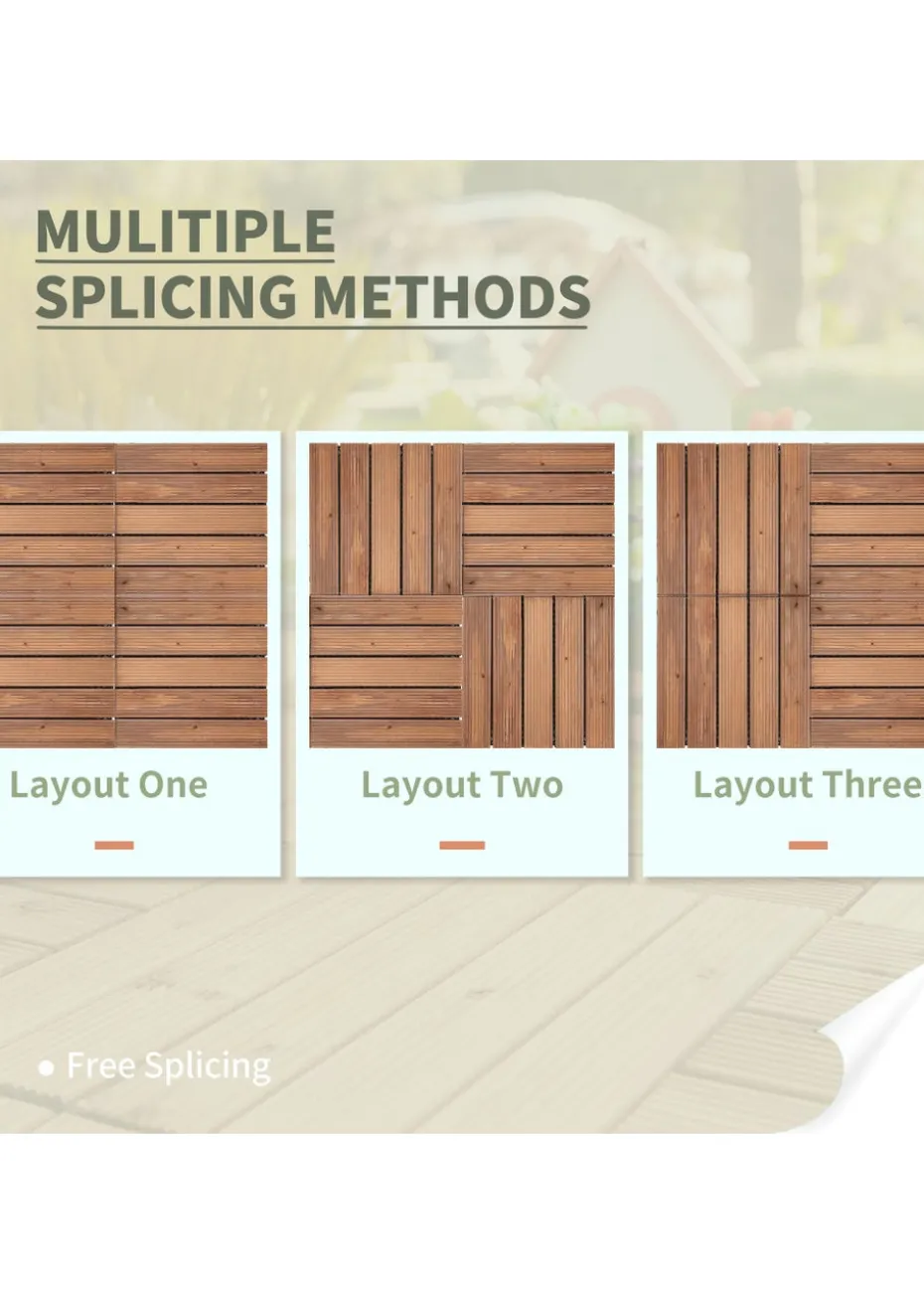 Outsunny 27 Pcs Wooden Interlocking Decking Tiles