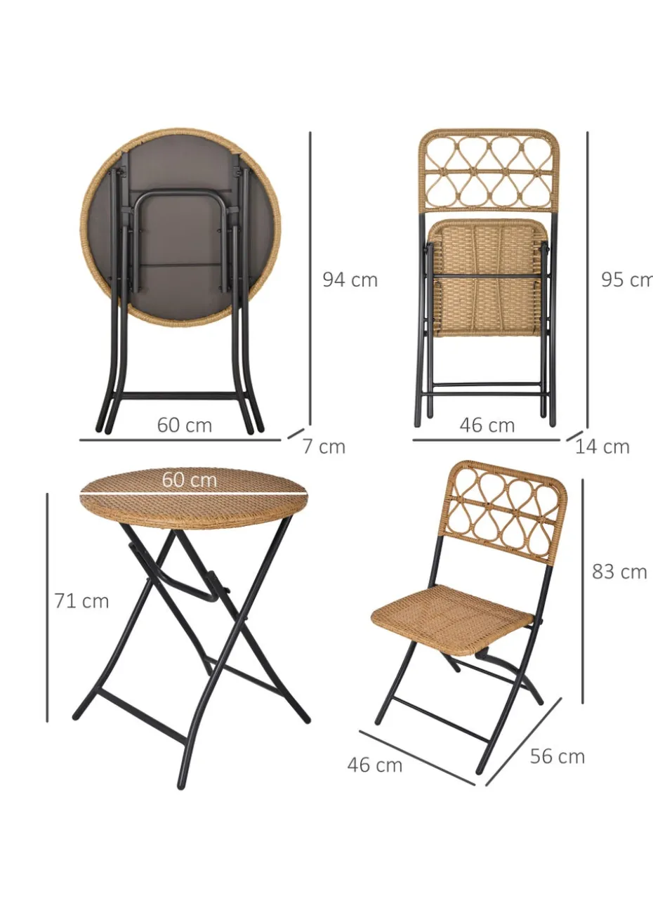 Outsunny 3 Piece Foldable Rattan Bistro Set