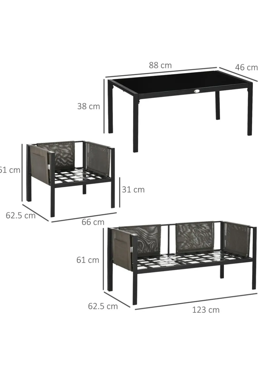 Outsunny 4 Piece Garden Sofa Set w/ Tempered Glass Coffee Table Padded Cushions