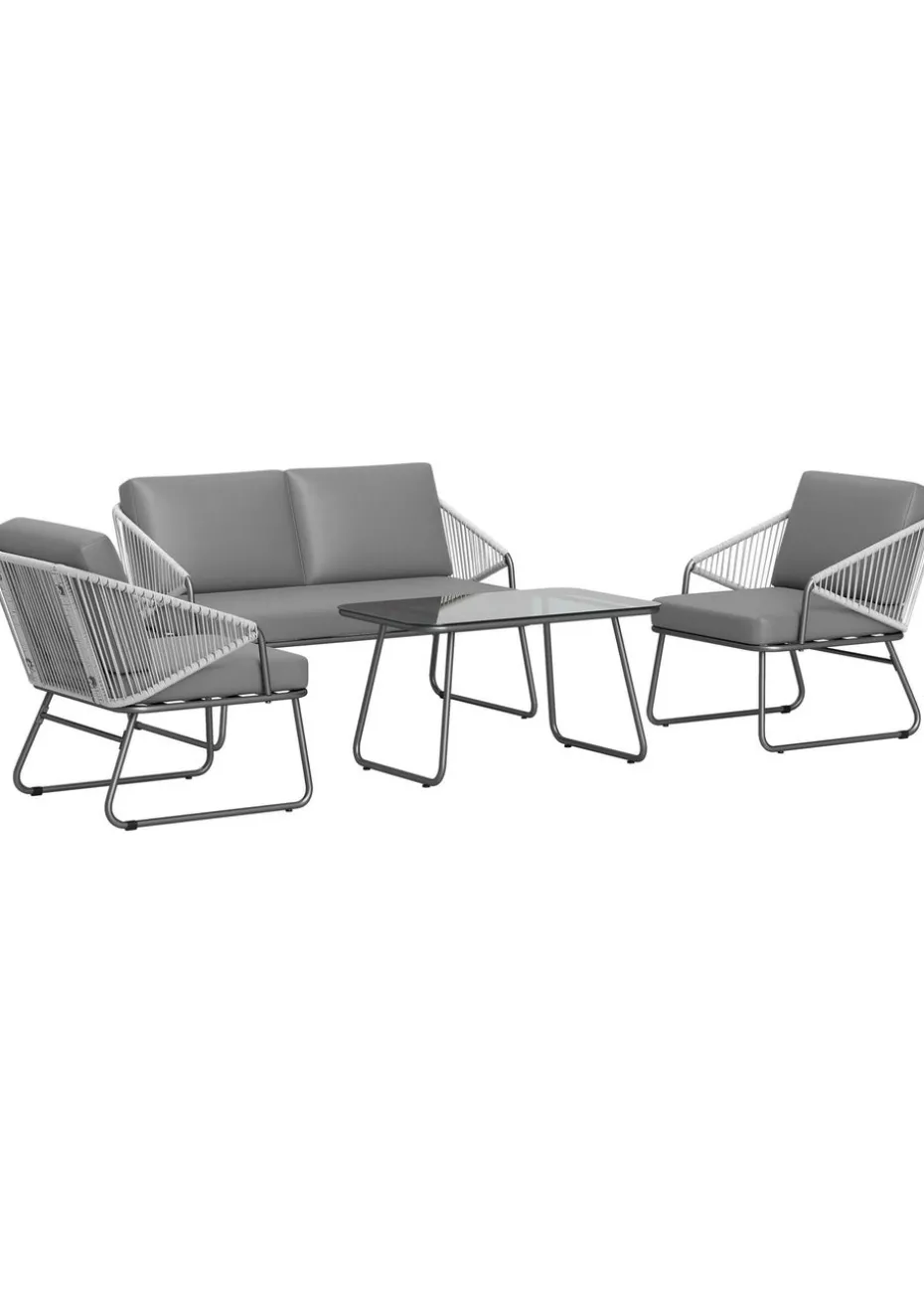 Outsunny 4 Piece Rattan Garden Furniture Set with Cushions