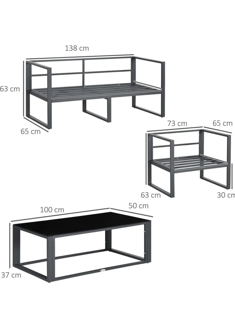 Outsunny 4 Pieces Garden Sectional Sofa Table Furniture Set Aluminium w/ Cushion