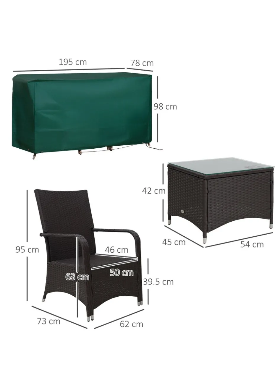 Outsunny 3 Pieces Outdoor Rattan Bistro Set PE