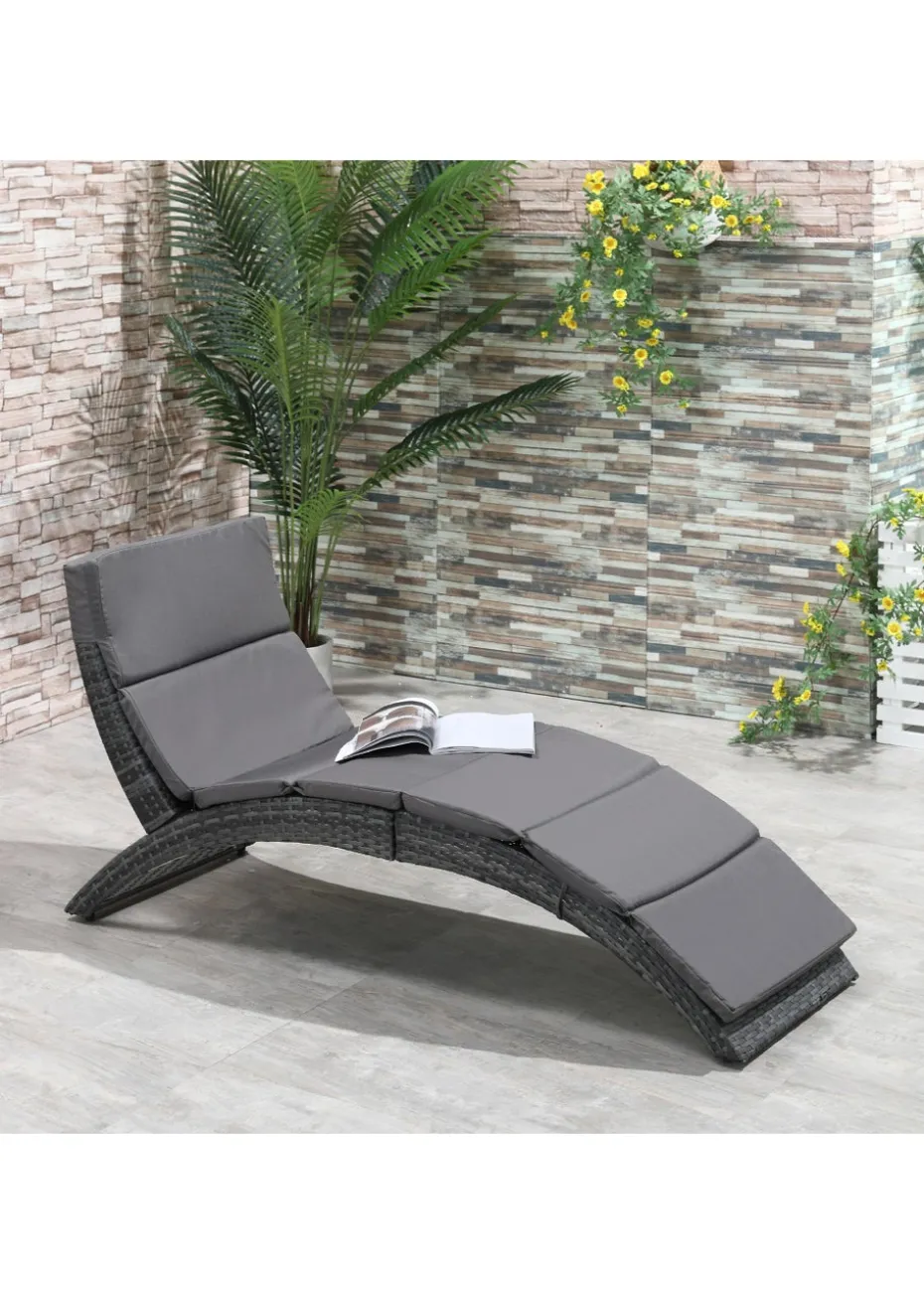 Outsunny Garden Rattan Sun Lounger (156cm x 59cm x 78cm)
