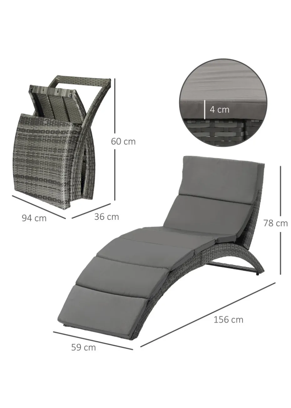 Outsunny Garden Rattan Sun Lounger (156cm x 59cm x 78cm)