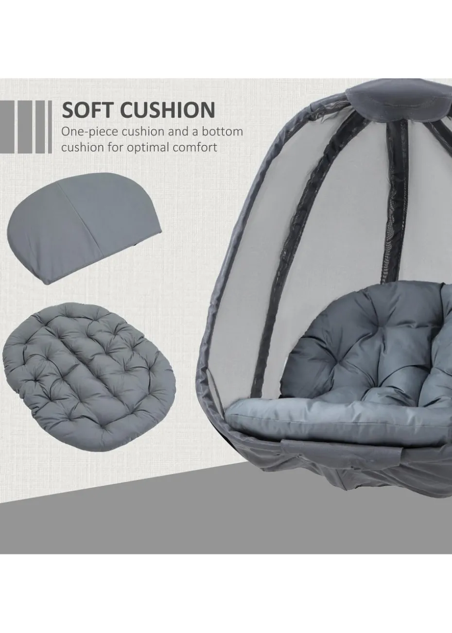 Outsunny Grey Hanging Egg Chair Folding Texteline Swing Hammock