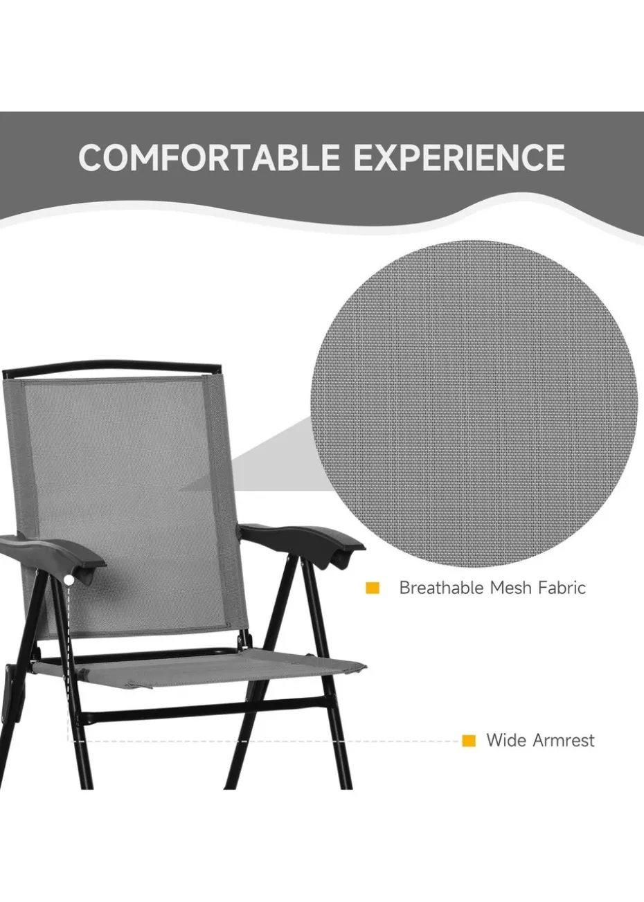 Outsunny Grey Outdoor Bistro Set with 2 Folding Armchairs 3Pcs