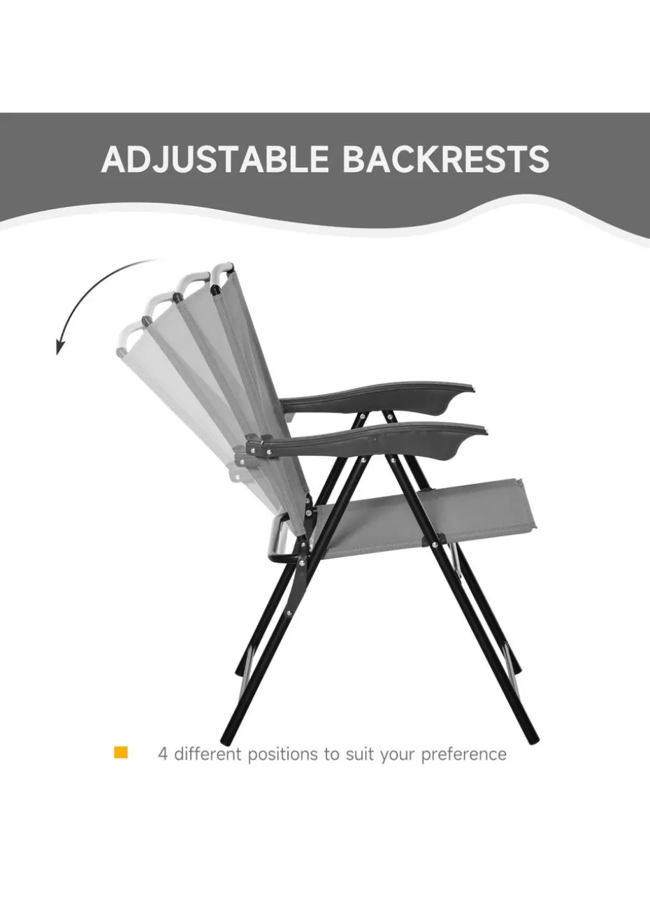 Outsunny Grey Outdoor Bistro Set with 2 Folding Armchairs 3Pcs
