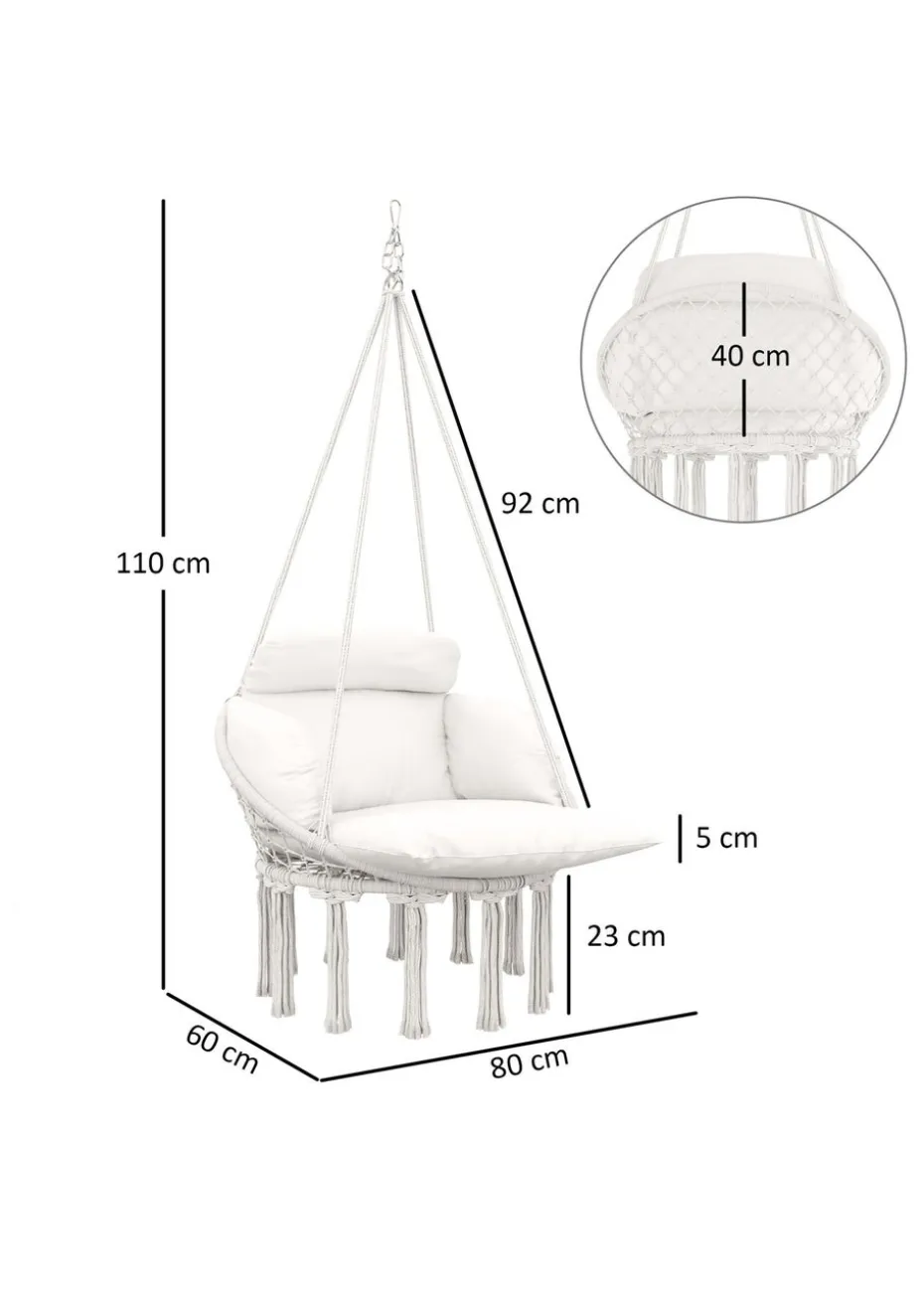 Outsunny Hammock Chair Boho Hanging Swing Chair with Cushion