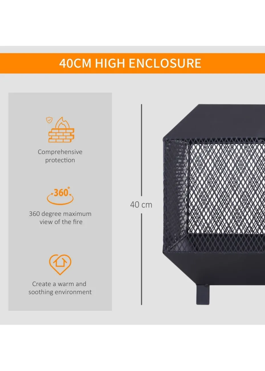 Outsunny Metal Firepit Patio Heater Brazier Garden Square Stove Log Wood Burner