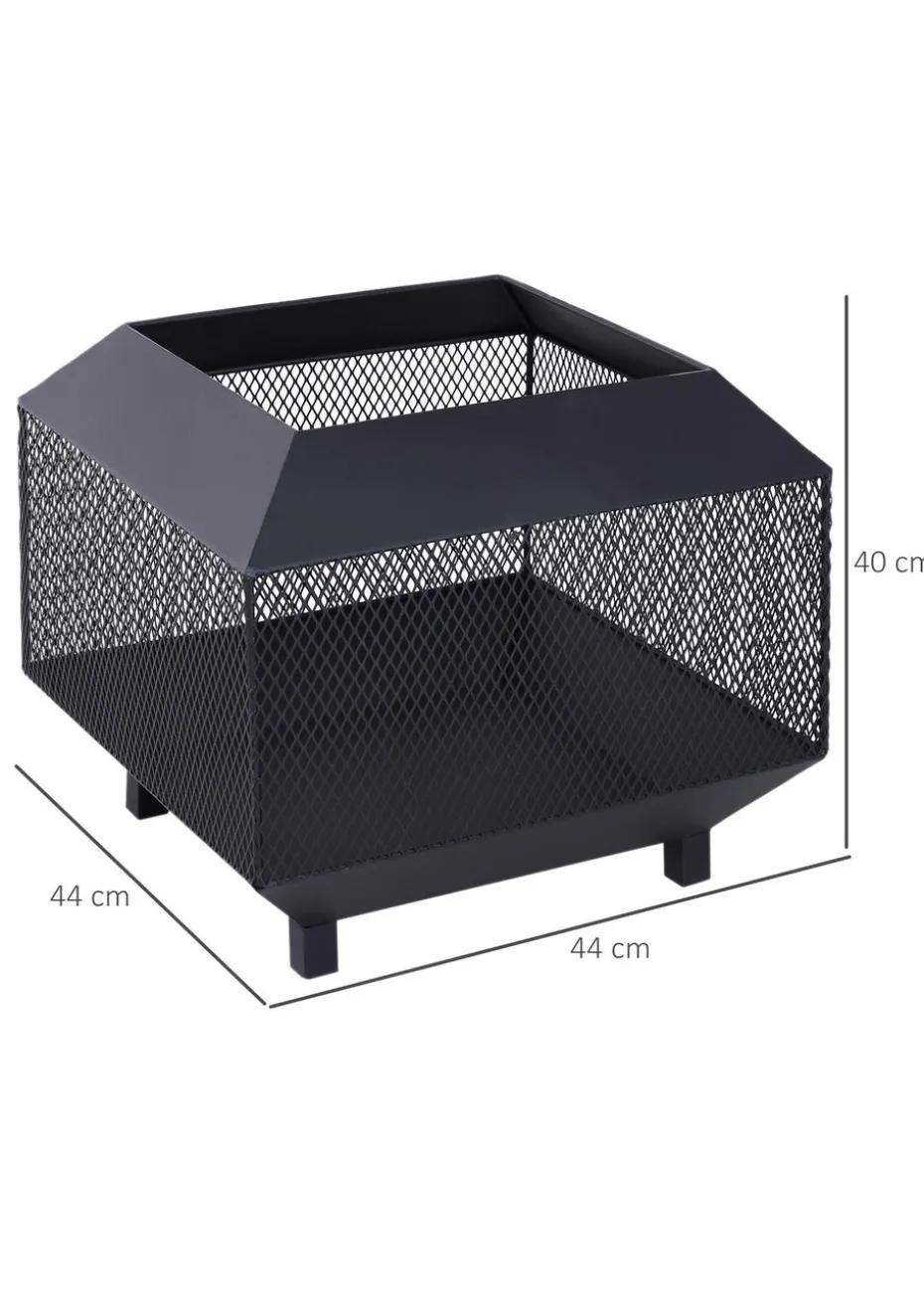Outsunny Metal Firepit Patio Heater Brazier Garden Square Stove Log Wood Burner