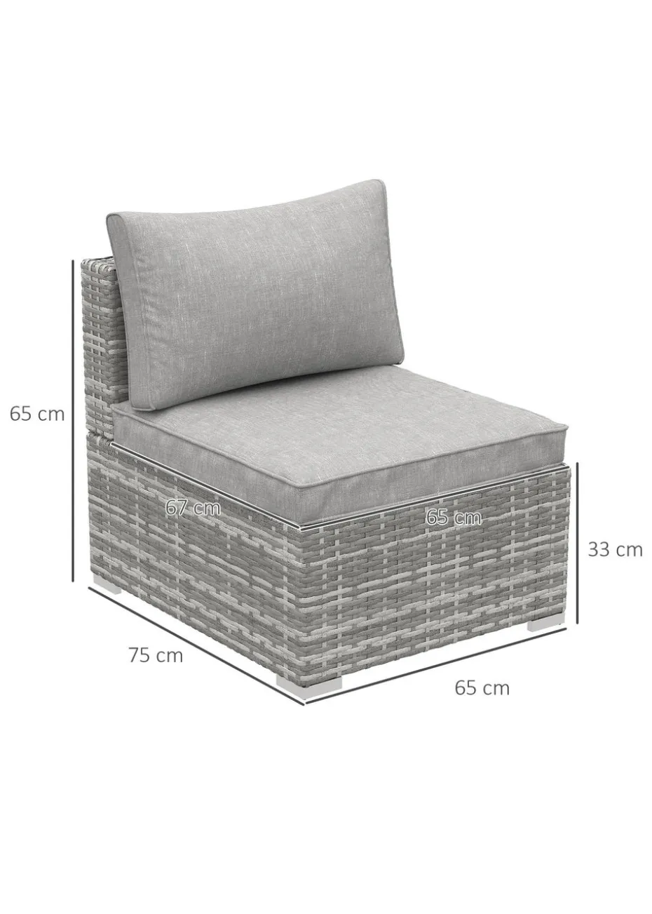 Outsunny Outdoor Garden Furniture Rattan Single Middle Sofa with Cushions