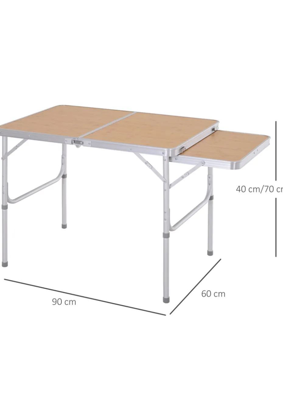 Outsunny Portable Aluminium Picnic Table with Side Desktop (90x70cm)