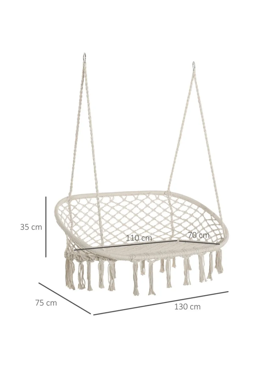Outsunny 2-Seater Hanging Hammock Chair with Soft Cushion for Patio, Garden, Balcony, Living Room