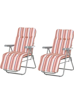 Outsunny Set of 2 Garden Patio Foldable Sun Recliners Loungers