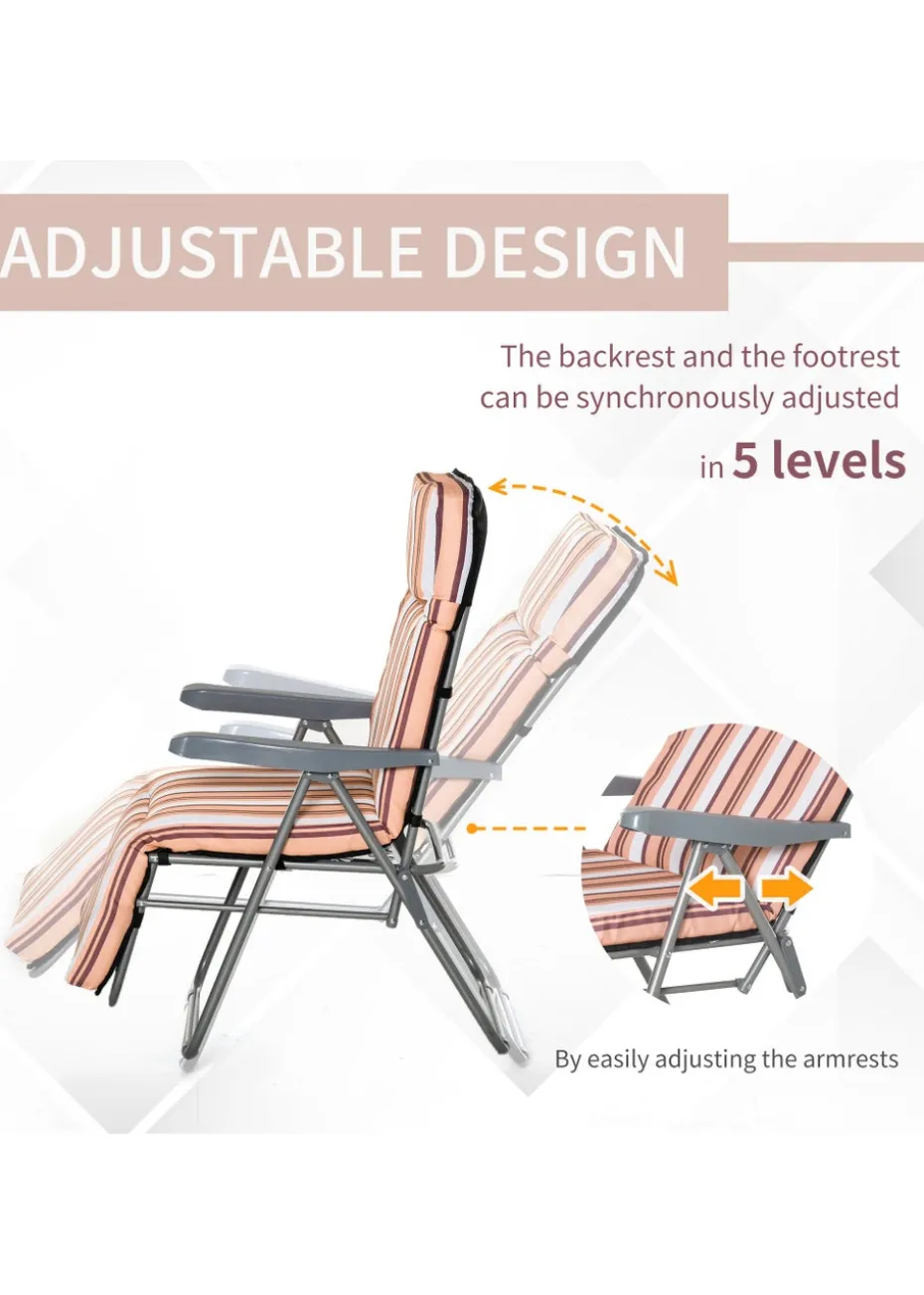 Outsunny Set of 2 Garden Patio Foldable Sun Recliners Loungers