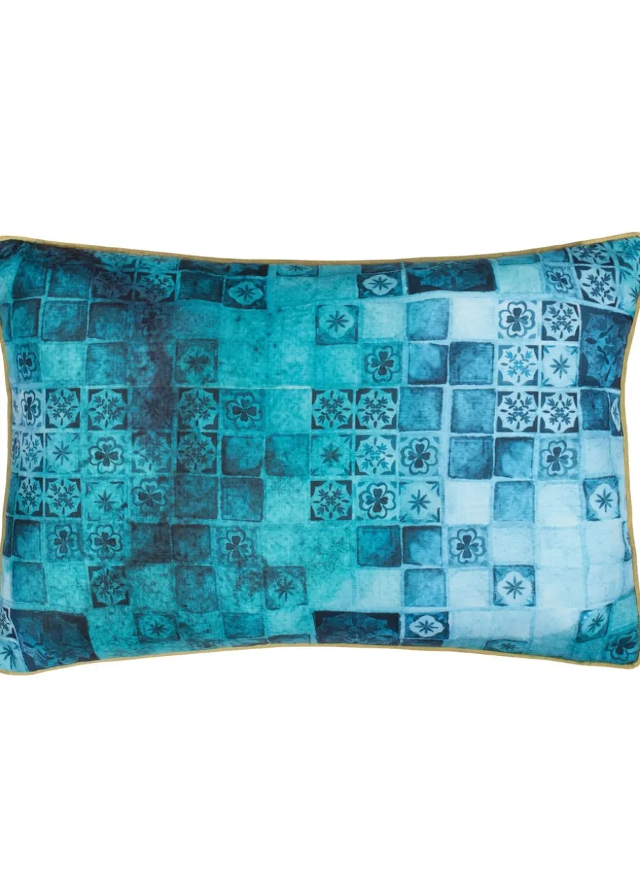 Paoletti Dark Blue Majorelle Leopard Outdoor Piped Outdoor Cushion