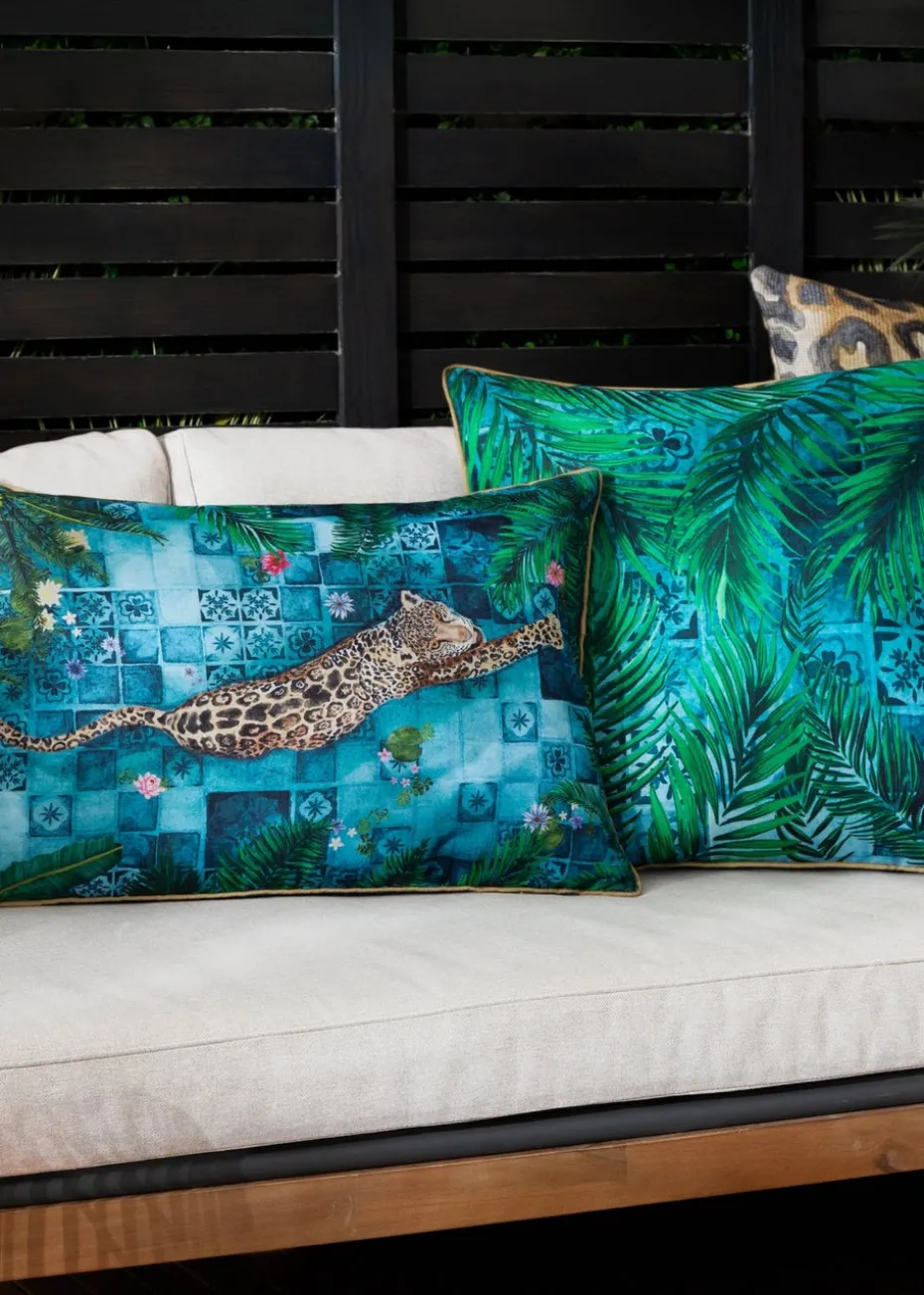 Paoletti Dark Blue Majorelle Leopard Outdoor Piped Outdoor Cushion