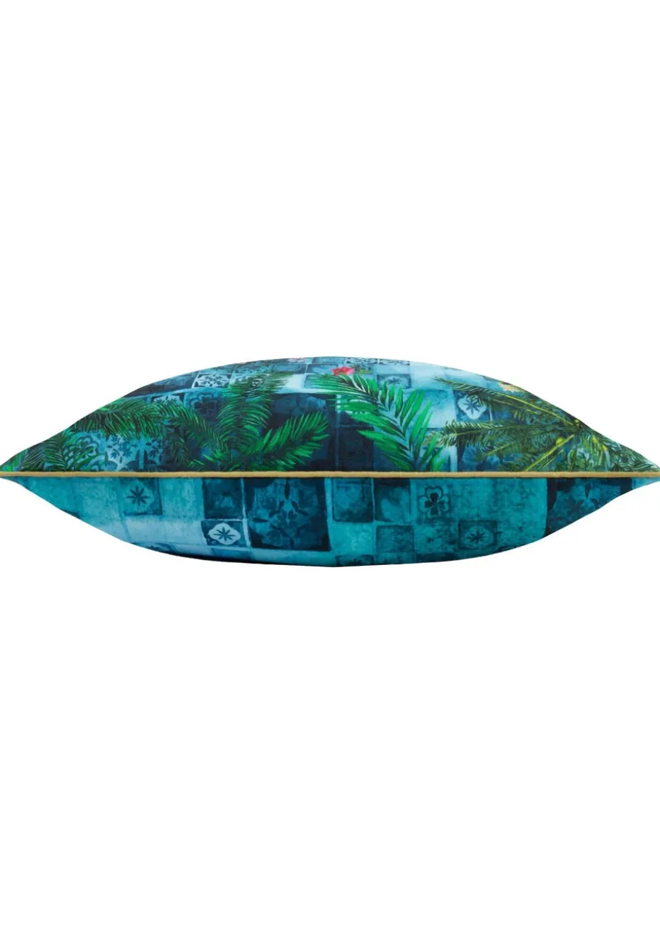 Paoletti Dark Blue Majorelle Leopard Outdoor Piped Outdoor Cushion