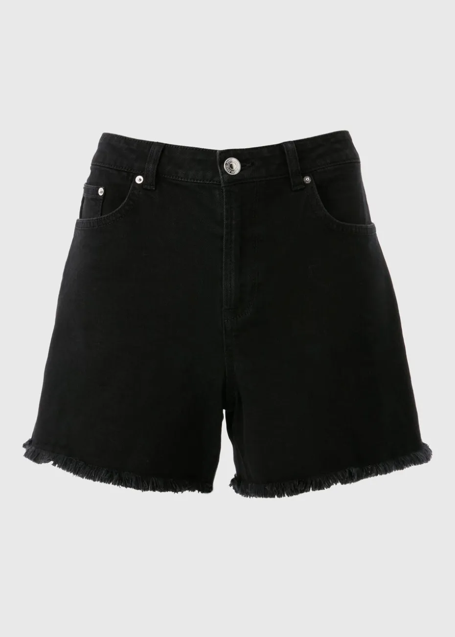 Papaya Petite Black Frayed Hem Denim Shorts