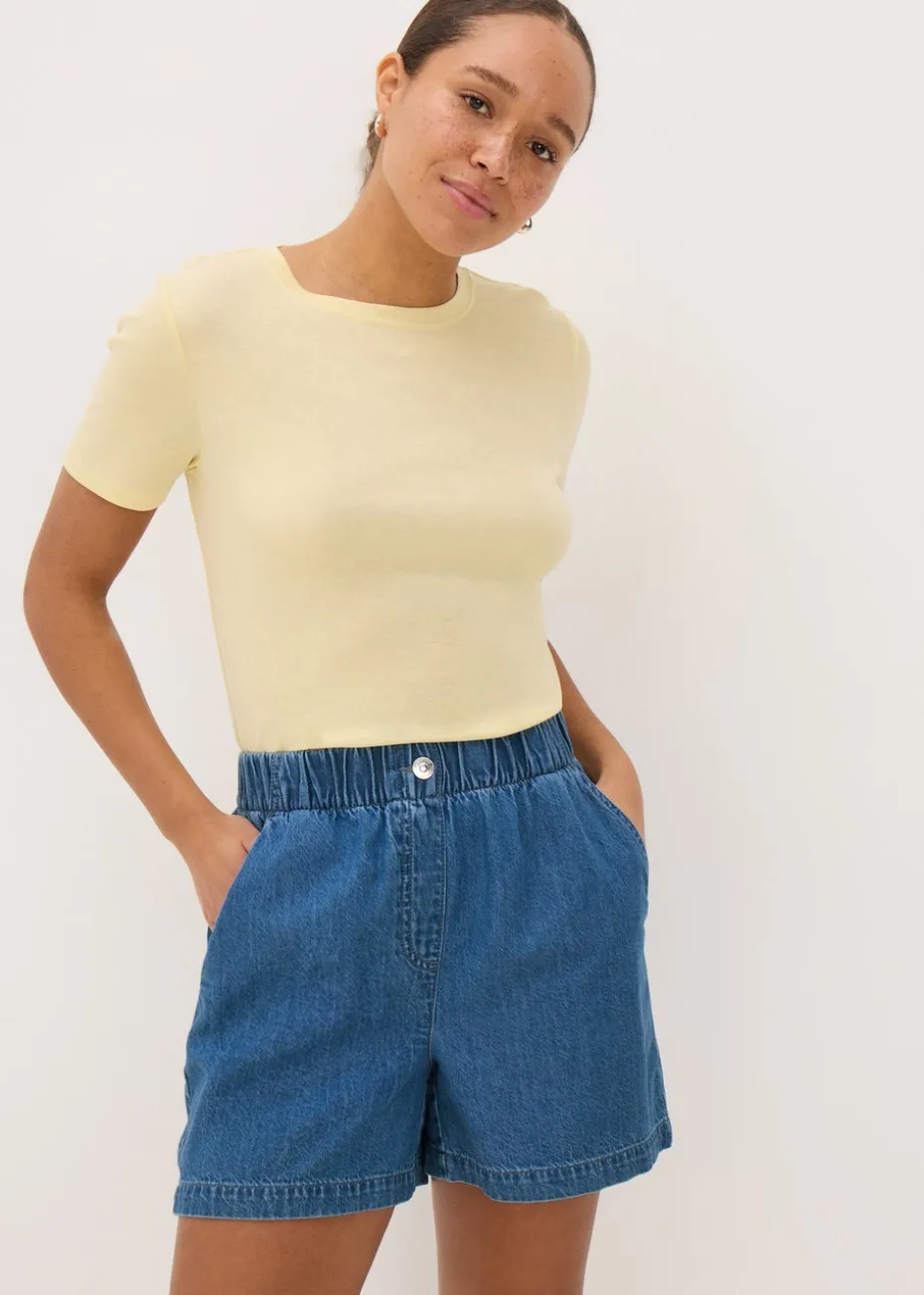 Papaya Petite Blue Mid Wash Cotton Paper Bag Shorts