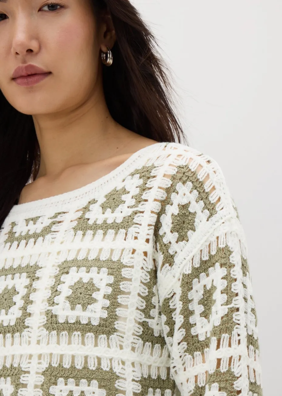 Papaya Petite Green Crochet Patchwork Jumper