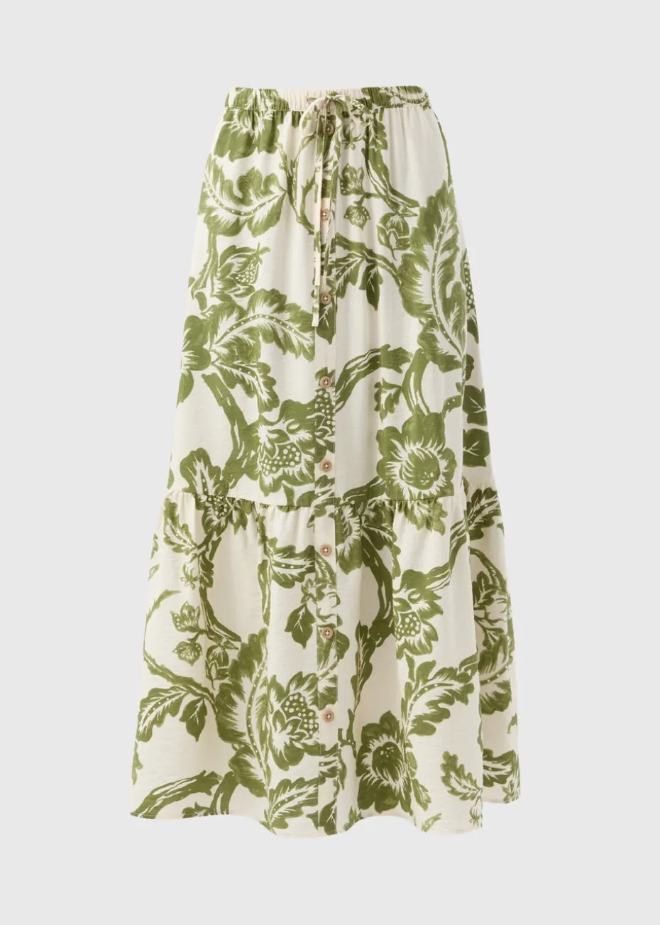Papaya Petite Green Floral Button Front Tiered Skirt