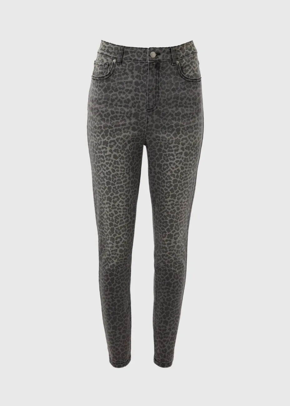 Papaya Petite Grey April Animal Skinny Jeans