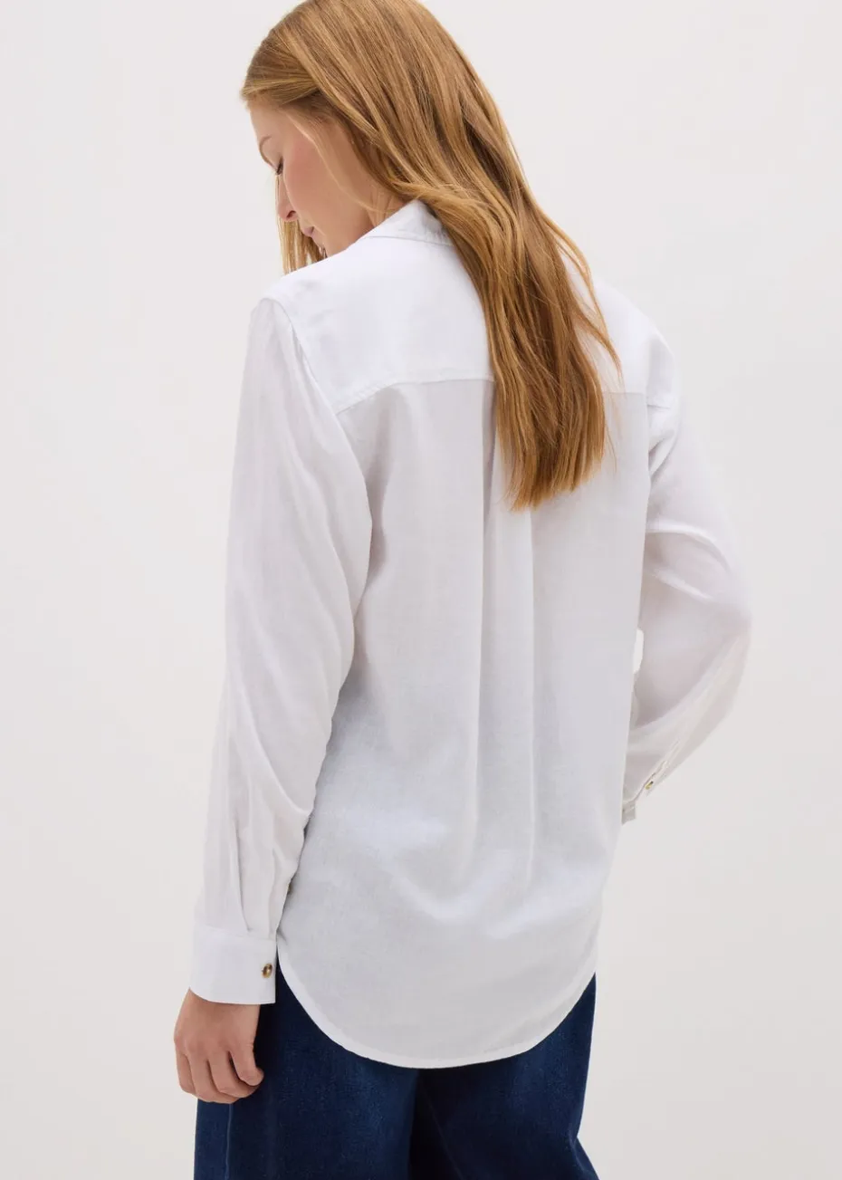 Papaya Petite White Linen Blend Long Sleeve Shirt