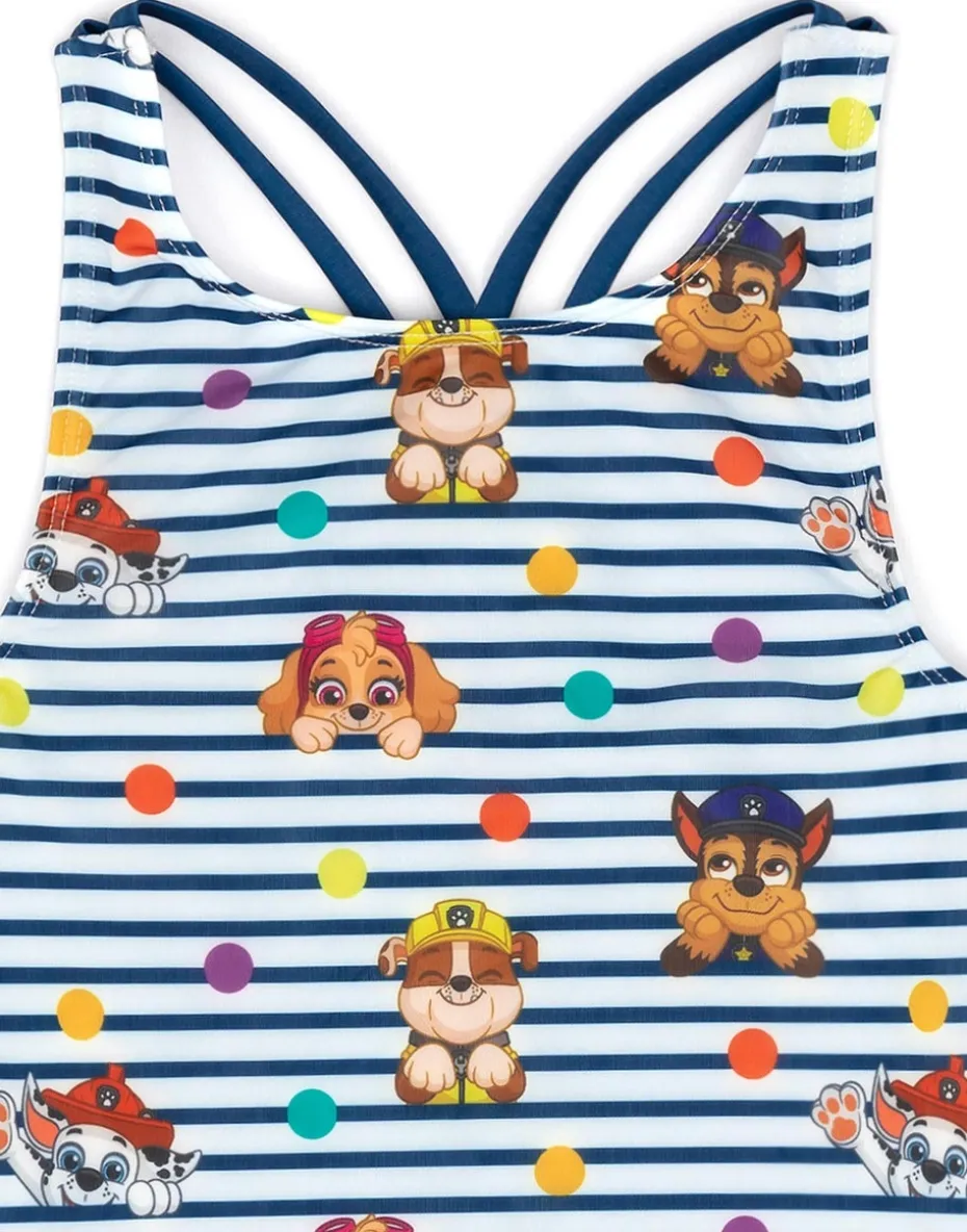 Paw Patrol Kids Striped White & Navy 1 Piece Swimsuit (18 Months-8 Years)
