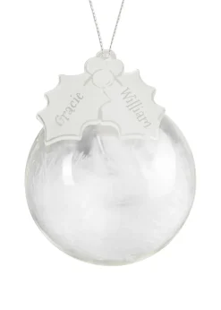 Personalised Memento Company Clear Holly Acrylic Feather Bauble