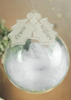 Personalised Memento Company Clear Holly Acrylic Feather Bauble
