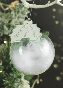 Personalised Memento Company Clear Holly Acrylic Feather Bauble
