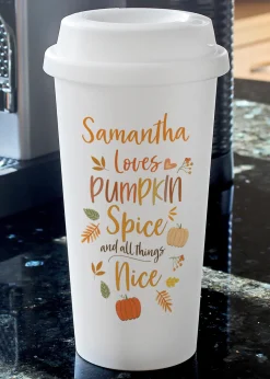 Personalised Memento Company White Pumpkin Spice Travel Mug
