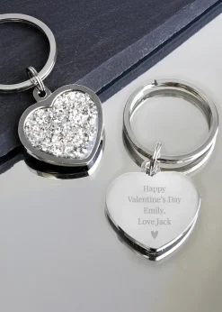 Personalised Memento Company Silver Diamante Heart Keyring