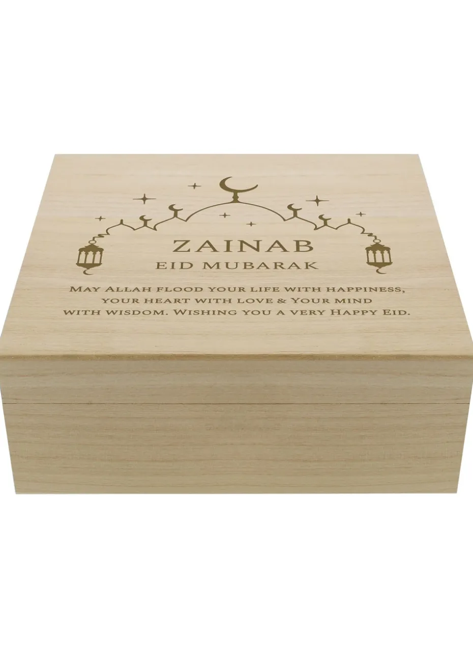Personalised Memento Company Brown Eid & Ramadan Wooden Keepsake Box