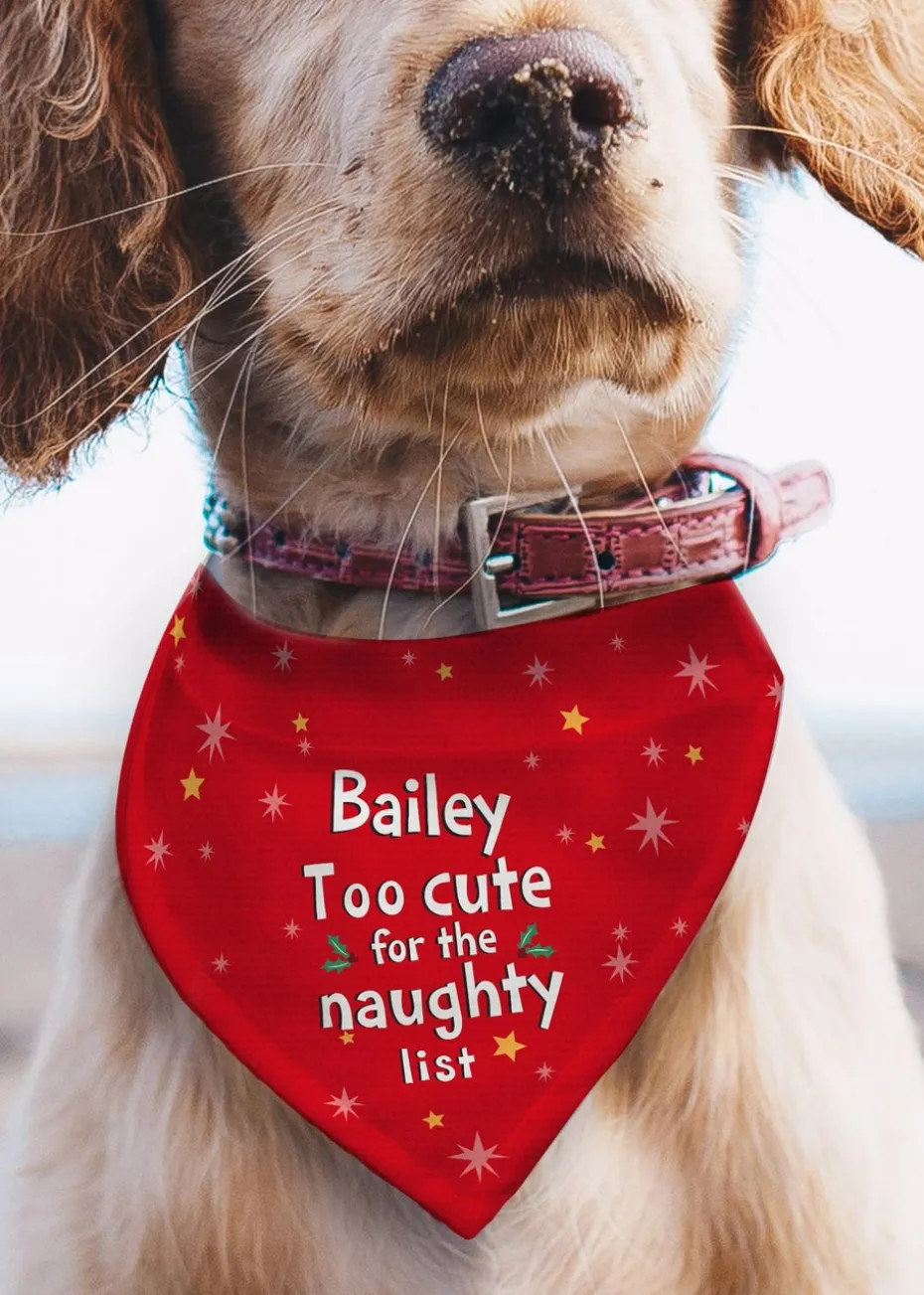 Personalised Memento Company Red 'Too cute for the naughty list' Dog Bandana