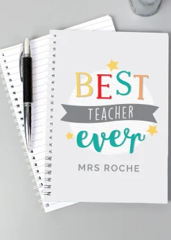 Personalised Memento Company White Best Teacher Ever A5 Notebook