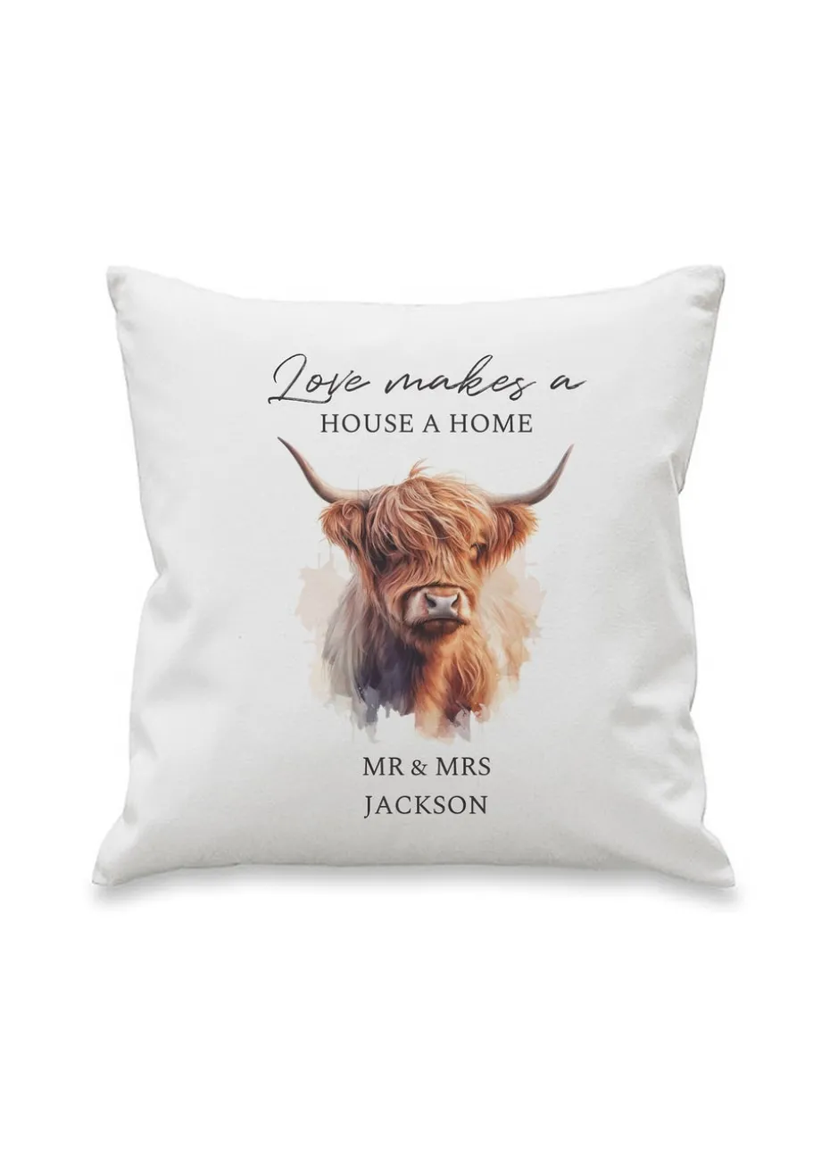 Personalised Memento Company Highland Cow White Cushion