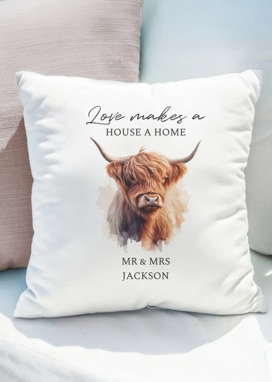 Personalised Memento Company Highland Cow White Cushion