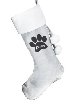 Personalised Memento Company Grey Paw Print Silver Stocking