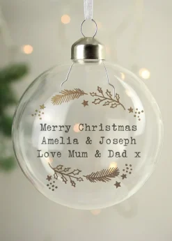 Personalised Memento Company Clear Gold Wreath Glass Bauble