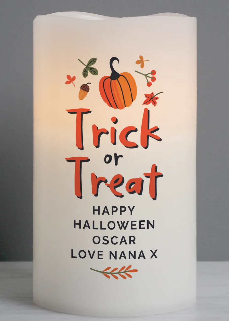 Personalised Memento Company Beige Trick or Treat LED Candle